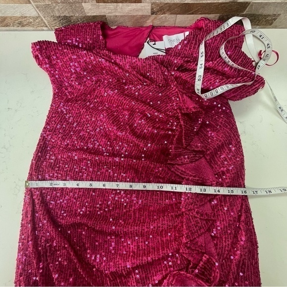 One33 Social Pink Sequin Side Drape Mini Dress Fuchsia Size 8 - Picture 14 of 16